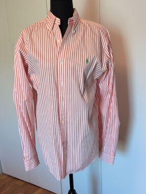 Ralph Lauren Orange and White Striped Button-Down Shirt